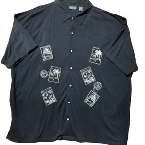 Menswear Alexander Lloyd 5XL Cotton Blend Embroidered Hawaiian Beach Theme Black